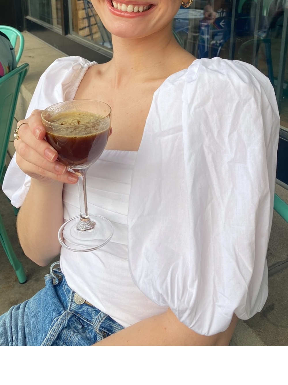 Abercrombie & Fitch White Puff Sleeve Square-Neck Crop Top